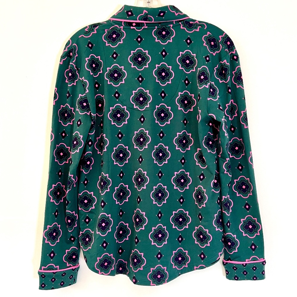 Room Service Coat Style Pajama Set Emerald Green Pink Cozy Holidays Wicked XS - Picture 11 of 14